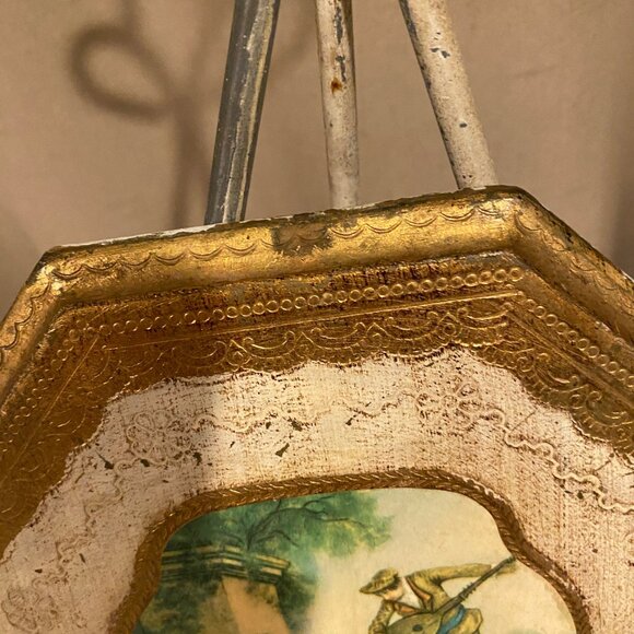 Vtg Octagon Florentine Gold Leaf Wood Wall Art Italy 8x8 Victorian Style - Picture 4 of 6